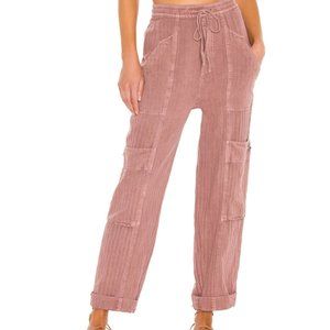 Free People Feelin' Good Linen Blend Utility Pants in Mauve (Size XL)